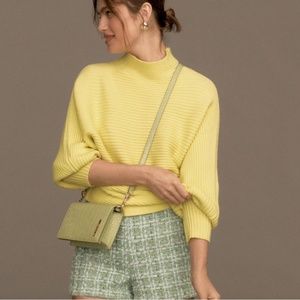Anthropologie The Kendall Mock-Neck Sweater, Color: Citron, Size: L